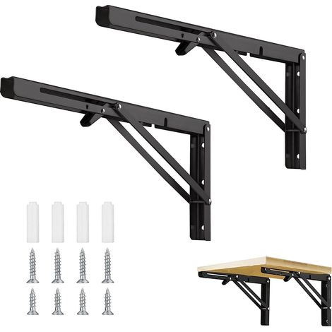2 Pièces 300 mm Support Etagere Pliabl, Supports Triangulaires Angulaires Droits de 90 Degrés, Support Etagere Murale, Supports D' étagères Pliants Charge, pour Garage, Cuisine, Chambre (1/5)