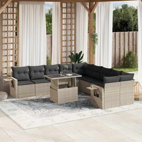 Salon de jardin modulable 11 pièces en résine tressée gris clair avec coussins, 95.18kg - PANGIVO (1/5)