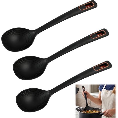 Cuillères à Salade et à Service, Grande Cuillère à Capacité en Noir, Ustensile de Cuisine Domestique, Cuillère Simple en Nylon, Cuillère de Cuisine Culinaire (1/5)
