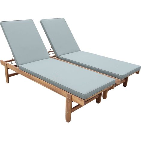 Pair of multi-position wooden sun loungers with wheels, Arequipa, Khaki Green, 190x60x88 cm (1/5)