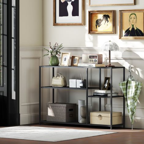 Mesa consola de 4 niveles, estructura de acero, para recibidor o salón, color negro.
