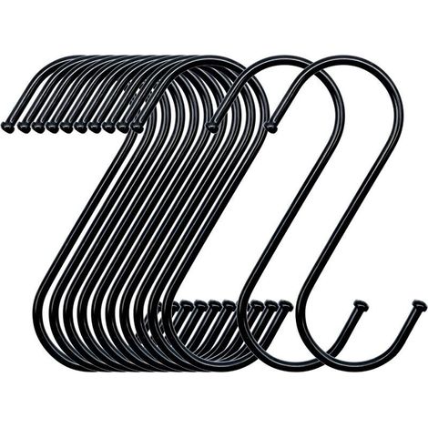 20 Crochets S Noirs, Crochets de Suspension en S pour Accrocher pour Cuisine Salle de Bain Chambre Jardin Bureau Magasin, Économiser de l'Espace (80 mm) (1/3)