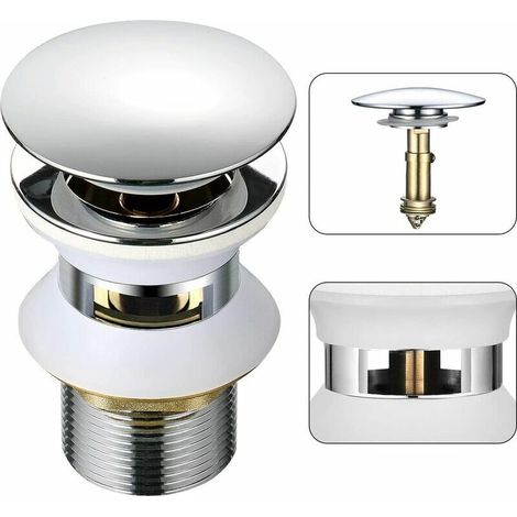 Universeller Waschbeckenabfluss mit Überlauf, Pop-Up, automatischer Push-Open-Click-Klack für Badezimmer, 1-1/4 Chrommessing (1/5)