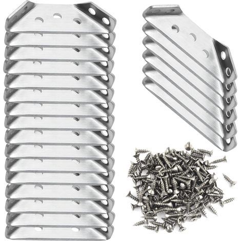 Équerre Fixation - 22 pièces, Équerre Fixation 61×22cm Angle Obtus + Vis Inox - Argent, Pour Meubles/Réparation (1/4)