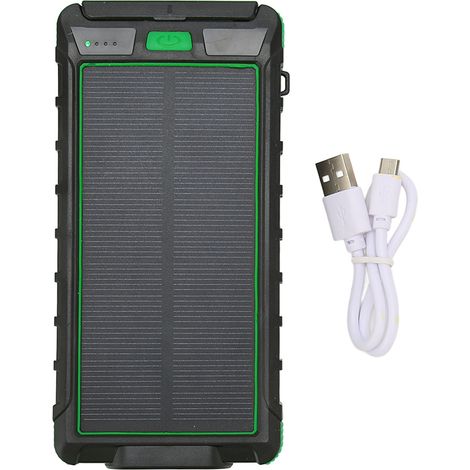 Chargeur Solaire Portable 20000mAh avec Boussole et Lampe LED pour Randonnée Noir Vert (1/5)