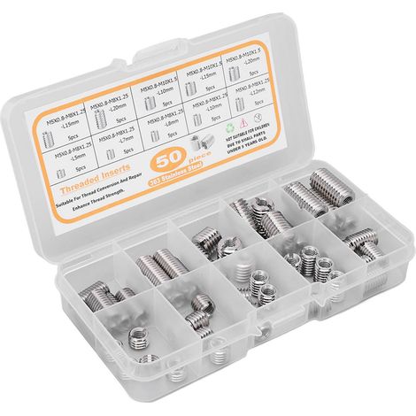 50 pièces inserts filetés M5x0.8, écrous de réparation et conversion pour filetage, outils d'extension, kit de réparation (1/5)