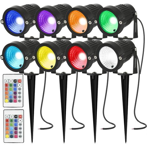 Lot de 8 spots LED RGBW étanches IP66 alimentés sur secteur 12 V CC pour allée, terrasse, cour, mur d'arbre (1/5)