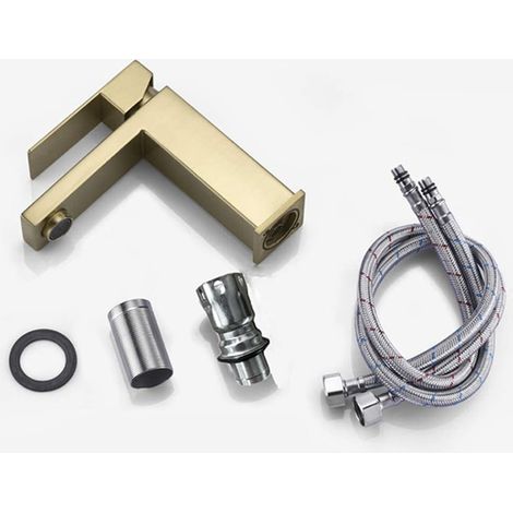 Rubinetto quadrato dorato, rubinetto monocomando per bagno dorato, lavabo con attacco per acqua calda e fredda, lavandino del bagno, lavabo monocomando, rubinetto per bagno dorato -