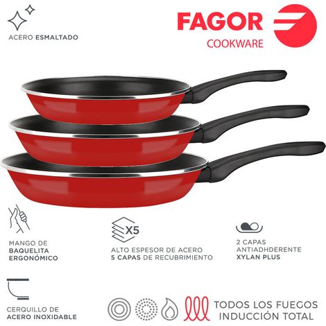 Padella optimax ø20+24+28cm acciaio smaltato 1,5mm fagor