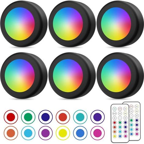 Wireless LED Closet Light, Colorful Closet Lamp with Remote Control, Battery Operated Under Cabinet Kitchen Cabinet Light, Adjustable LED Night Light, Set of 6 (1/5)