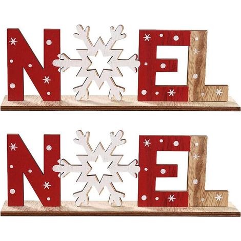 Lot de 2 décorations de Noël en bois - Lettres de Noël Parfait pour les fêtes,les réunions - à motif flocon de neige - Idéal pour les décorations (1/5)