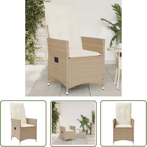 The Living Store Gartensessel mit Kissen Verstellbar Beige Poly Rattan - Gartenstuhl - Relaxsessel - Lounge Chair - Outdoor Möbel - Gartenmöbel (1/5)