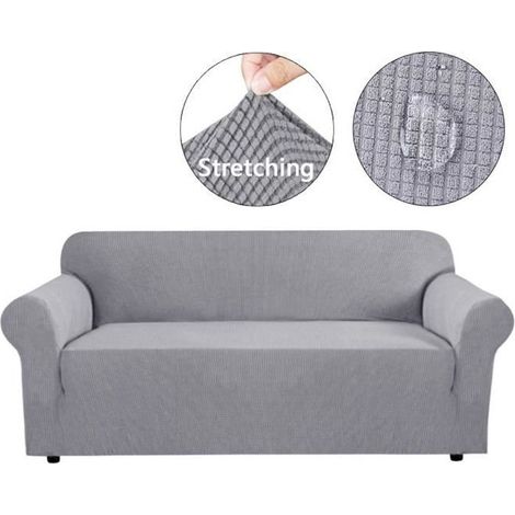 Housse de Canapé Extensible élastic Pour 4 Places Protection Étanche Gris clair (1/3)