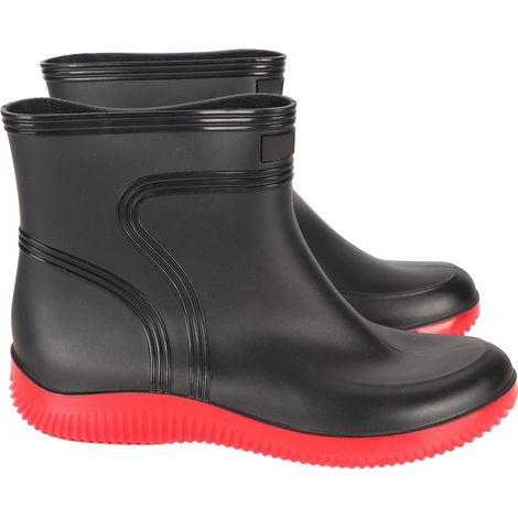 Bottes de pluie mi-mollet tendance pour homme, basses, imperméables et antidérapantes, idéales pour la cuisine, la pêche, le lavage de voiture et le travail. Pointure 3306, noir et rouge. (1/5)