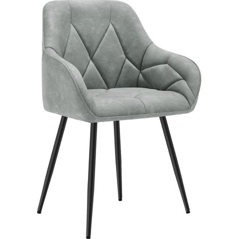 WOLTU 1x Esszimmerstuhl, Küchenstuhl ergonomische, Loungesessel Polsterstuhl mit Armlehnen Rückenlehne, aus Vintage-Kunstleder Metallbeine, für Küche Esszimmer, Wohnzimmer, Schlafzimmer, Grau (1/5)