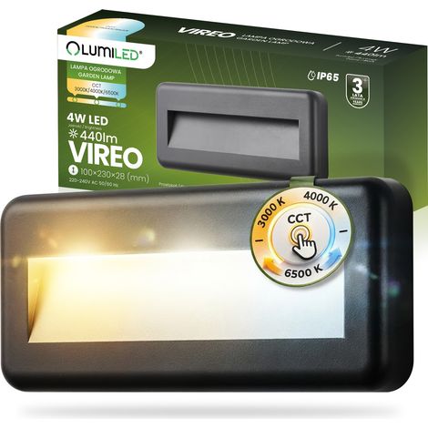 Lámpara de jardín, exterior, para escaleras, fachada o pared, LED, 4W, IP65, VIREO LUMILED, CCT 3000-6500K, IP65