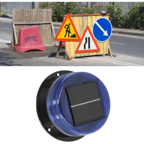 Feu clignotant de signalisation solaire pour la sécurité sur les chantiers, feu clignotant de signalisation routière, lumière bleue. (1/5)