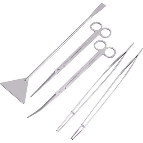 5 en 1 Spatule En Acier Inoxydable Réservoir D'aquarium Pince à épiler Ciseaux Ensemble D'outils (1/5)