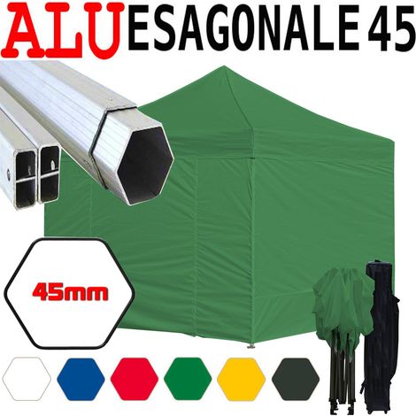 Gazebo 3x3 m verde pieghevole alluminio piantone esagonale 45mm portatile estendibile richiudibile estensibile acciaio con laterali per fiere eventi stand chiosco tenda tendone mercato mercatino (1/5)