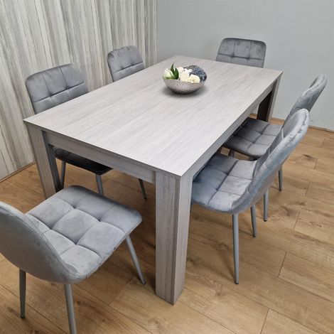 Dining Table and 6 Chairs Grey 6  Grey Velvet Chairs Wood Dining Set Furniture (1/5)
