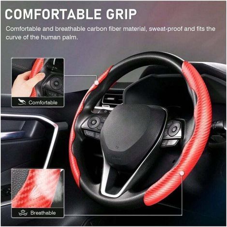 Coprivolante, coprivolante in fibra di carbonio, coprivolante per auto per uomo/donna, antiscivolo, impugnatura confortevole, resistente, universale, 99% accessori per interni auto (1/4)