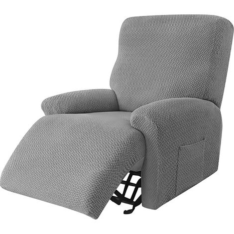 4 Pièces Housse Fauteuil Relax, Housse Fauteuil Relax Electrique 1 Place, Armchair Cover for Recliner with Pockets pour Canapé Inclinable (Gris Clair) (1/5)