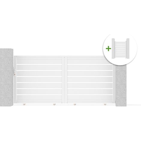 Portail coulissant 3m VOGEL H.140cm + Portillon 1m VOGEL H.140cm aluminium blanc (1/5)
