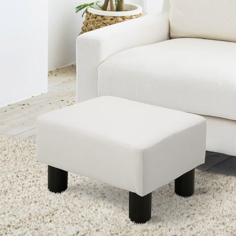 Reposapiés para Sofá Taburete Pequeño Tapizado en Piel Sintética Asiento de Espuma y Patas de Plástico 40x30x24cm Blanco (1/5)