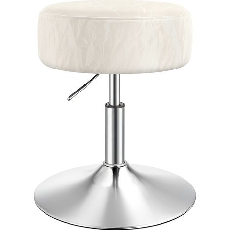 Tabouret de Maquillage, Réglable, Pivotant, en PU, Coussin Épais, pour Chambre, Cuisine, Salle à Manger, Blanc (1/4)