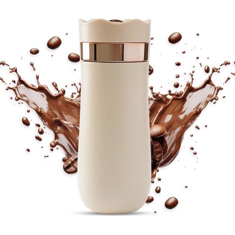 Tasse de voyage Portable à pression française, 320ml/11oz, en acier inoxydable, à Double paroi, isolée, pour café moulu et feuilles de thé, Ivoire (1/5)