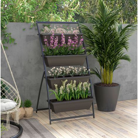 Porta-piante a 4 livelli con vasche forate, marrone, 76 x 79 x 162 cm (1/5)