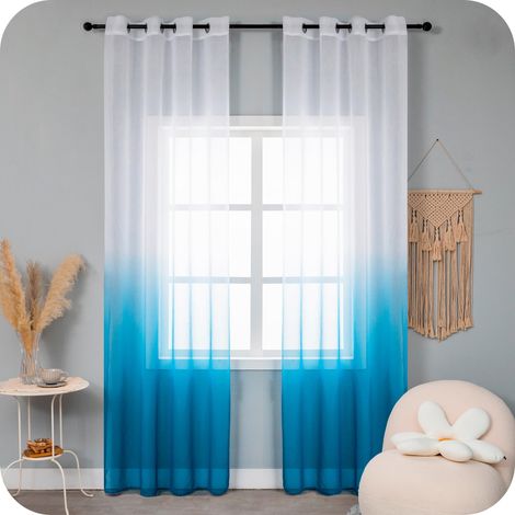 Paire de rideaux semi-transparents Couleur fumé blanc et bleu ciel pour salon chambre de cuisine et intérieurs 2 panneaux avec œillets 140 x 275 cm (1/5)