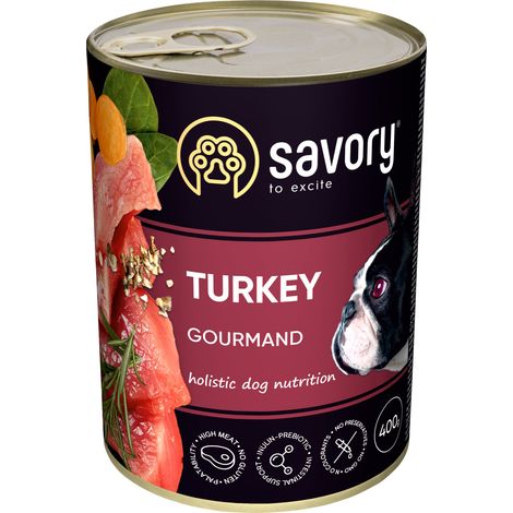 Comida húmeda sabrosa para perros adultos de todas las razas, sabor pavo, 400 g. (1/3)