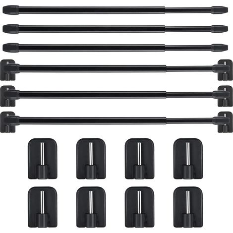 Tringle à Rideau en Plastique Réglable Extensible Tige de Tension Barre de Placard Pôle de Rail de Rideau Crochets de Tringle à Rideau Auto-Adhésifs, 15,7 à 27,5 Pouces(Noir,6 Pièces) (1/5)