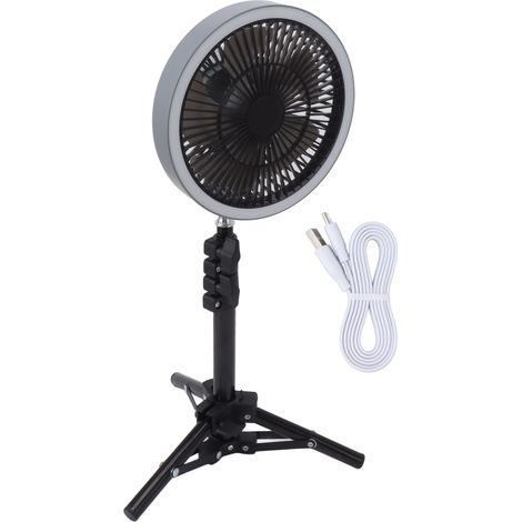 Ventilateur trépied multifonctionnel pour éclairage de camping en extérieur, batterie externe portable de grande capacité, convient à une utilisation sur table ou au plafond, gris. (1/5)