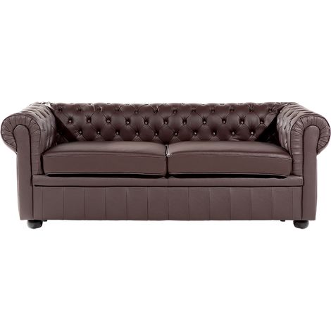 Sofá Chesterfield 3 plazas de piel marrón con respaldo capitoné sala de estar vintage y glamour Chesterfield (1/5)
