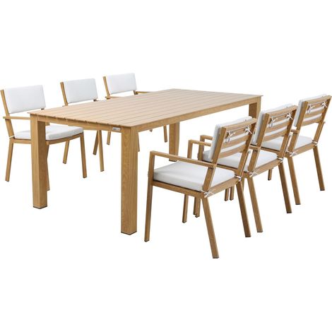 Axi Jada Salon De Jardin Avec Table Et Chaises En Bois / Beige Pour 6 Personnes Salon / Meubles Extérieur En Aluminium / Polyester Table À Manger D'Extérieur (1/5)