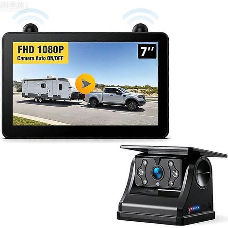 Caméra de recul sans fil magnétique à énergie solaire pour camping-car, moniteur vidéo DVR avec écran tactile IPS 7 pouces 1080P, compatible avec voitures/camions/remorques. (1/5)
