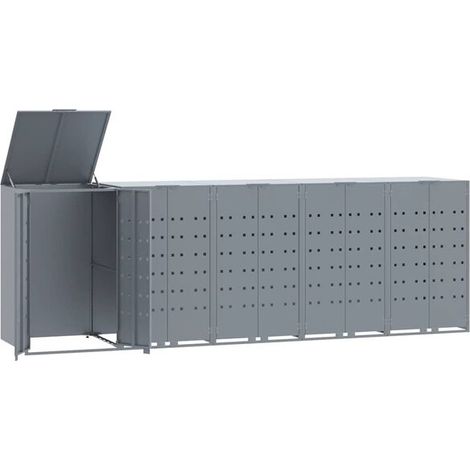 Casier à poubelles roulantes pouvant contenir 5 poubelles, gris acier (1/5)