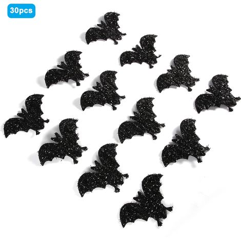 Lot de 30 chauves-souris décoratives noires de 10 cm en tissu non tissé, pour Halloween.