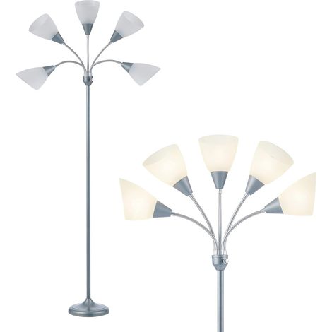 Medusa Floor Lamps 5 Head Floor Lamp Adjustable Reading Lamp Large Shade Use E27 A19 Bulbs Floor Lamps for Living Room Bedroom (Silver) (1/5)