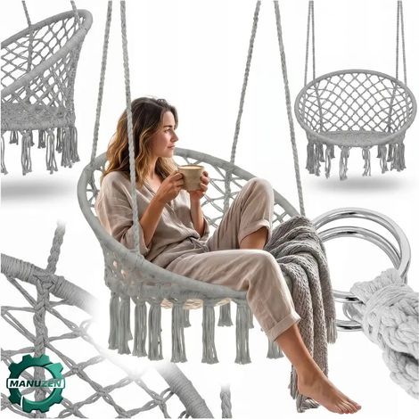 Manuzen - Fauteuil suspendu tressé bohème – Gris