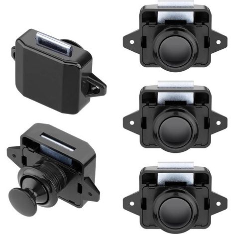 Lot de 5 serrures à bouton-poussoir – Noires – Alliage de zinc – Pour placards, camping-car, caravane, yacht (1/5)