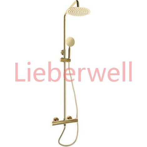 Combo de douche dorée de luxe avec douche de pluie aérienne -3 réglages de pulvérisation, acier inoxydable 304, parfait pour la rénovation de la salle de bain principale (1/5)