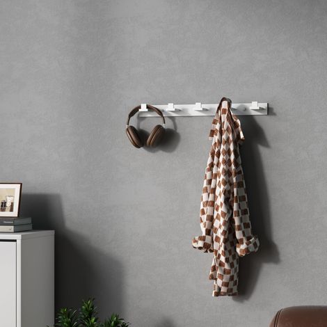doporro Barra Appendiabiti Adesiva con 5 Ganci in Metallo, Senza Forare, Autoadesiva e Resistente, per Ingresso, Bagno o Camera, Design Moderno Bianco Opaco (1/5)