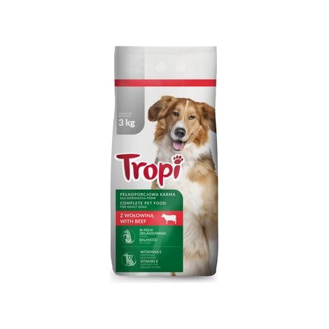 Comida para perros Tropi 3 kg - carne de res - alimento seco para perros adultos