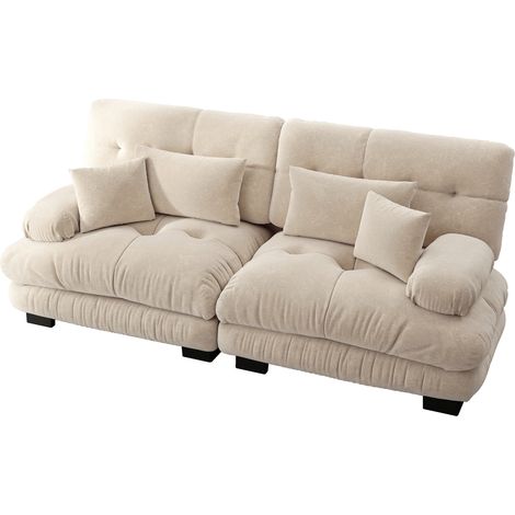 Sofá Modular de Ángulo en Chenilla, Asiento Profundo con Cojines Lumbar y Decorativos, Gris Café Claro (1/5)