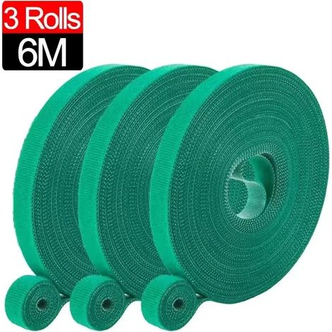 (3 rouleaux (6 m) de serre-câbles auto-adhésifs en nylon vert pour plantes, réglables, avec crochets et boucles, pour le jardin, réutilisables) (1/4)