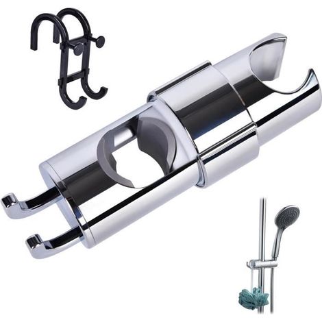 Support Pommeau de Douche sans Percage + Crochet Salle de Bain Douchette Accroche Fixation Porte Shower Bracket Remplacement Angle (1/4)