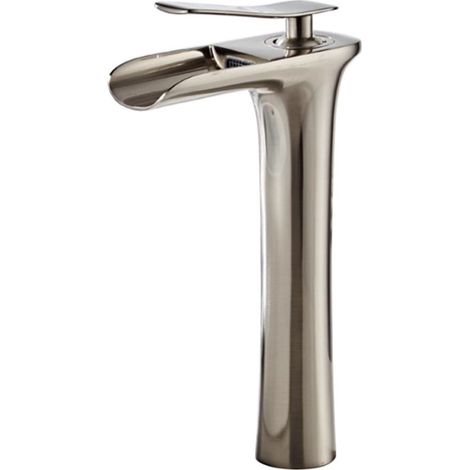 Robinet de lavabo mitigeur en cascade haut nickel bronze – Corps en laiton – Hauteur 29 cm – Aérateur ABS pour économie d'eau – Hauteur sous bec 25.5 cm – Ideko (1/5)